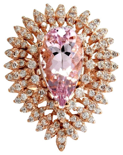 4.60 Carats Exquisite Natural Pink Morganite and Diamond 14K Solid Rose Gold Ring