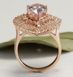 4.60 Carats Exquisite Natural Pink Morganite and Diamond 14K Solid Rose Gold Ring