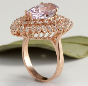 4.60 Carats Exquisite Natural Pink Morganite and Diamond 14K Solid Rose Gold Ring