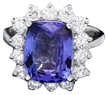 Load image into Gallery viewer, 6.00 Carats Natural Tanzanite and Diamond 14K Solid White Gold Ring