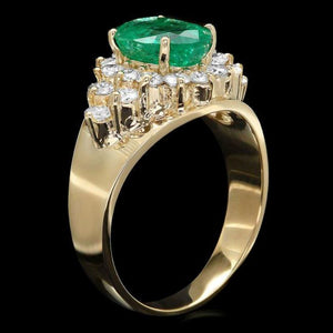 2.40 Carats Natural Emerald and Diamond 14K Solid Yellow Gold Ring