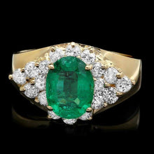 Load image into Gallery viewer, 2.40 Carats Natural Emerald and Diamond 14K Solid Yellow Gold Ring