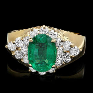 2.40 Carats Natural Emerald and Diamond 14K Solid Yellow Gold Ring