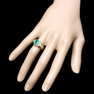 2.40 Carats Natural Emerald and Diamond 14K Solid Yellow Gold Ring