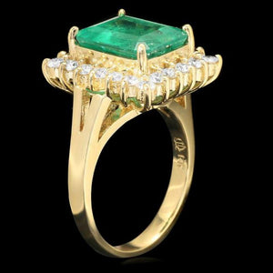 5.10 Carats Natural Emerald and Diamond 18K Solid Yellow Gold Ring