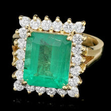 Load image into Gallery viewer, 5.10 Carats Natural Emerald and Diamond 18K Solid Yellow Gold Ring