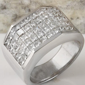 Heavy 5.65 Carats Natural Diamond 14K Solid White Gold Men's Ring