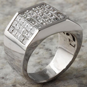 Heavy 5.65 Carats Natural Diamond 14K Solid White Gold Men's Ring
