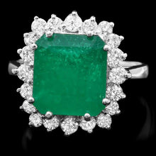 Load image into Gallery viewer, 4.60 Carats Natural Emerald and Diamond 14K Solid White Gold Ring