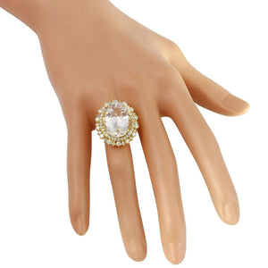 15.94 Carats Exquisite Natural Peach Morganite and Diamond 14K Solid Yellow Gold Ring