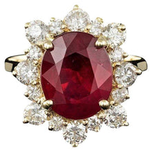 Load image into Gallery viewer, 6.70 Carats Natural Red Ruby and Diamond 14K Solid Yellow Gold Ring
