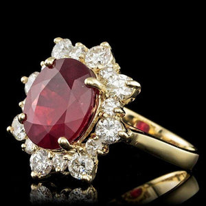 6.70 Carats Natural Red Ruby and Diamond 14K Solid Yellow Gold Ring