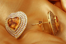 Load image into Gallery viewer, Exquisite 25.75 Carats Natural Madeira Citrine and Diamond 14K Solid Yellow Gold Earrings