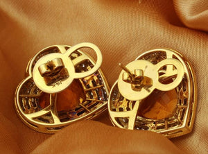 Exquisite 25.75 Carats Natural Madeira Citrine and Diamond 14K Solid Yellow Gold Earrings