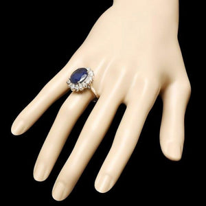 10.80 Carats Natural Blue Sapphire and Diamond 14K Solid White Gold Ring