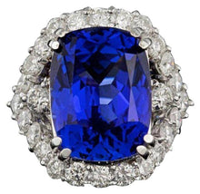 Load image into Gallery viewer, 18.00 Carats Natural Tanzanite and Diamond 18k Solid White Gold Ring