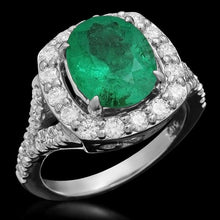 Load image into Gallery viewer, 3.80 Carats Natural Emerald and Diamond 14K Solid White Gold Ring