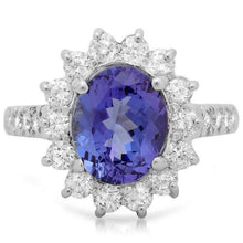 Load image into Gallery viewer, 3.80 Carats Natural Tanzanite and Diamond 18K Solid White Gold Ring