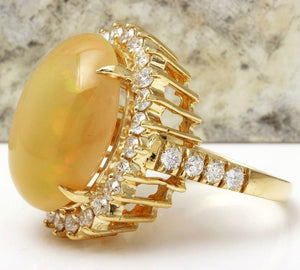 10.50 Carats Natural Impressive Ethiopian Opal and Diamond 14K Solid Yellow Gold Ring