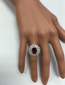 4.00 Carats Natural Very Nice Looking Tourmaline and Diamond 14K Solid White Gold Ring