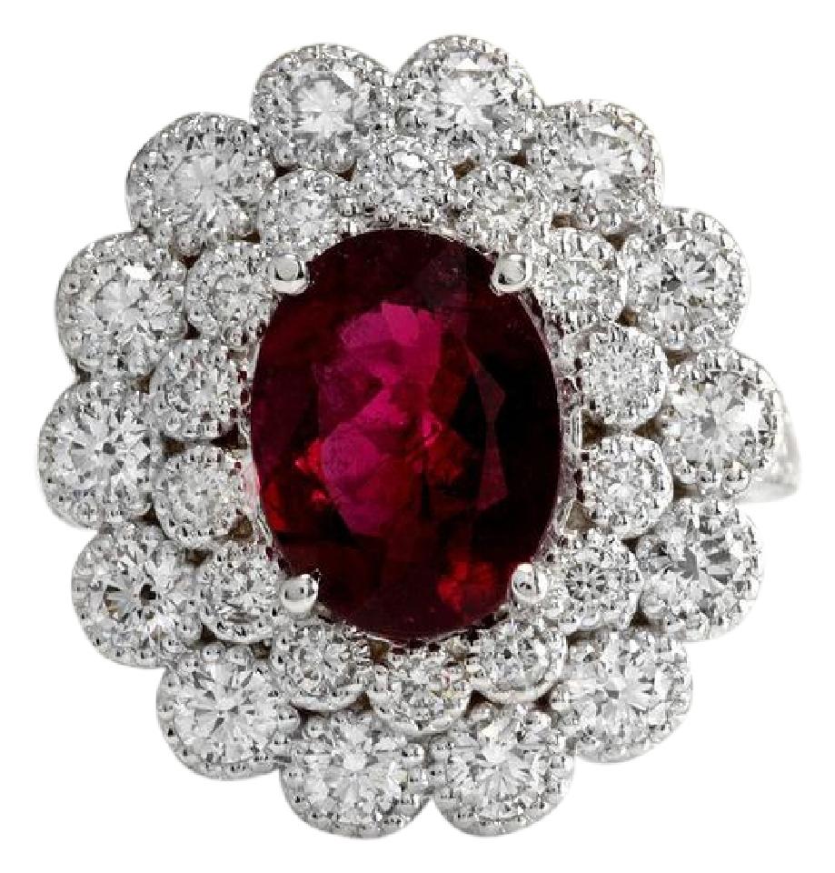 4.00 Carats Natural Very Nice Looking Tourmaline and Diamond 14K Solid White Gold Ring