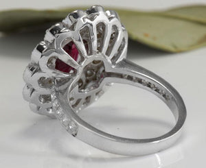 4.00 Carats Natural Very Nice Looking Tourmaline and Diamond 14K Solid White Gold Ring