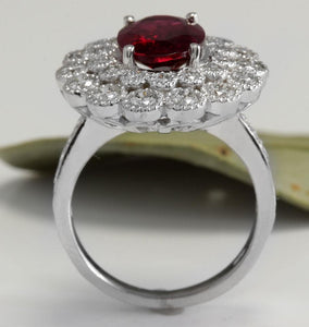 4.00 Carats Natural Very Nice Looking Tourmaline and Diamond 14K Solid White Gold Ring