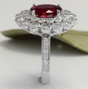 4.00 Carats Natural Very Nice Looking Tourmaline and Diamond 14K Solid White Gold Ring