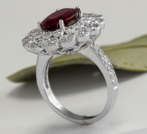 4.00 Carats Natural Very Nice Looking Tourmaline and Diamond 14K Solid White Gold Ring