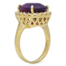 Load image into Gallery viewer, 8.10 Carats Natural Amethyst and Diamond 14K Solid Yellow Gold Ring