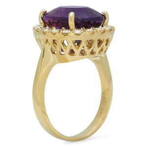 8.10 Carats Natural Amethyst and Diamond 14K Solid Yellow Gold Ring