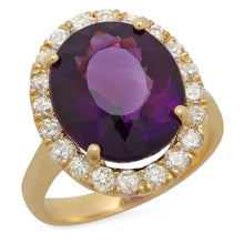 Load image into Gallery viewer, 8.10 Carats Natural Amethyst and Diamond 14K Solid Yellow Gold Ring