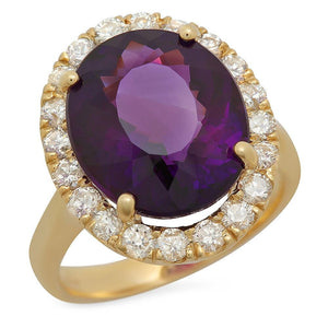 8.10 Carats Natural Amethyst and Diamond 14K Solid Yellow Gold Ring