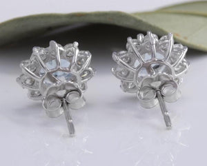 Exquisite 3.25 Carats Natural Aquamarine and Diamond 14K Solid White Gold Stud Earrings
