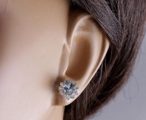 Exquisite 3.25 Carats Natural Aquamarine and Diamond 14K Solid White Gold Stud Earrings