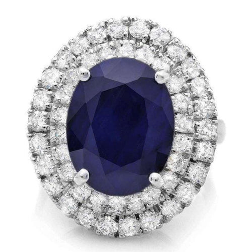 9.40 Carats Natural Blue Sapphire and Diamond 14K Solid White Gold Ring