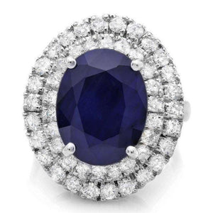 9.40 Carats Natural Blue Sapphire and Diamond 14K Solid White Gold Ring