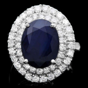 9.40 Carats Natural Blue Sapphire and Diamond 14K Solid White Gold Ring