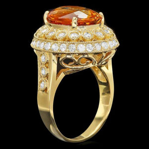 7.10 Carats Natural Citrine and Diamond 14K Solid Yellow Gold Ring