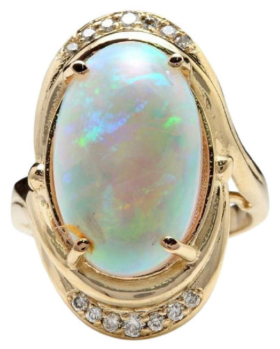 5.35 Carats Natural Impressive Ethiopian Opal and Diamond 14K Solid Yellow Gold Ring
