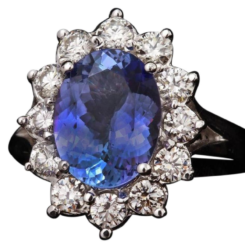 5.42 Carats Natural Very Nice Looking Tanzanite and Diamond 14K Solid White Gold Ring