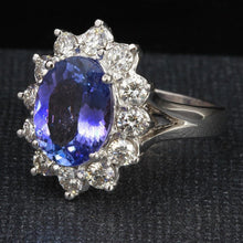 Load image into Gallery viewer, 5.42 Carats Natural Very Nice Looking Tanzanite and Diamond 14K Solid White Gold Ring