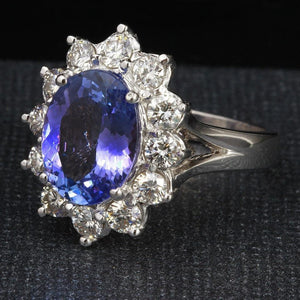 5.42 Carats Natural Very Nice Looking Tanzanite and Diamond 14K Solid White Gold Ring