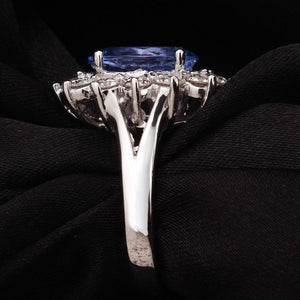 5.42 Carats Natural Very Nice Looking Tanzanite and Diamond 14K Solid White Gold Ring