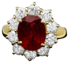 Load image into Gallery viewer, 6.30 Carats Red Ruby and Natural Diamond 14k Solid Yellow Gold Ring
