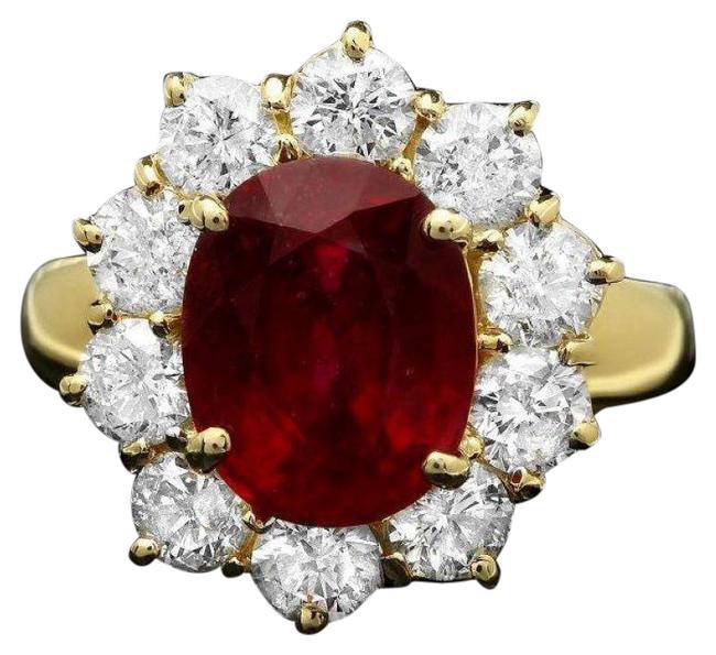 6.30 Carats Red Ruby and Natural Diamond 14k Solid Yellow Gold Ring