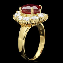 Load image into Gallery viewer, 6.30 Carats Red Ruby and Natural Diamond 14k Solid Yellow Gold Ring