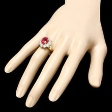 Load image into Gallery viewer, 6.30 Carats Red Ruby and Natural Diamond 14k Solid Yellow Gold Ring