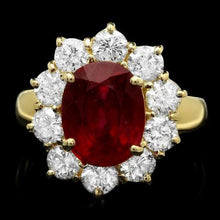 Load image into Gallery viewer, 6.30 Carats Red Ruby and Natural Diamond 14k Solid Yellow Gold Ring
