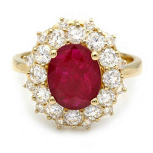 Load image into Gallery viewer, 3.00 Carats Natural Red Ruby and Diamond 14K Solid Yellow Gold Ring